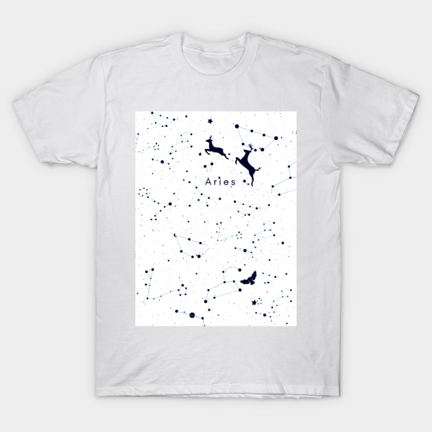 Aries Blue Zodiac Design - Astrology Night Sky T-Shirt by NihaCollection